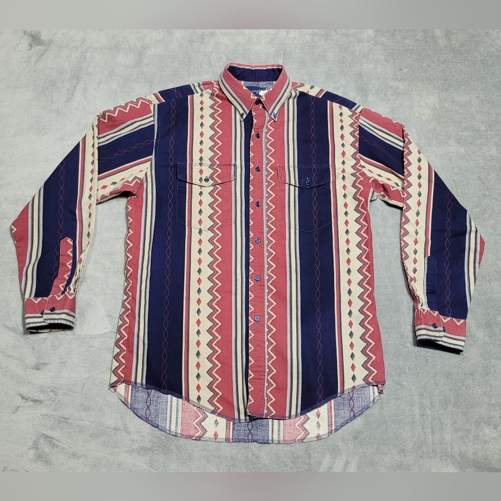Wrangler Western Aztec X-Long Tails LS Shirt Single Needle Mens Large 16.5-35